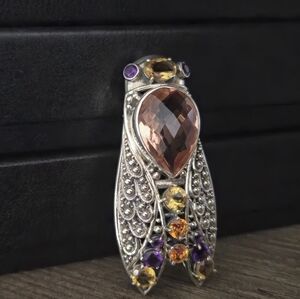 Nicky Butler 925 Sterling Silver Cicada Brooch Pin Pendant Designer NB Quartz